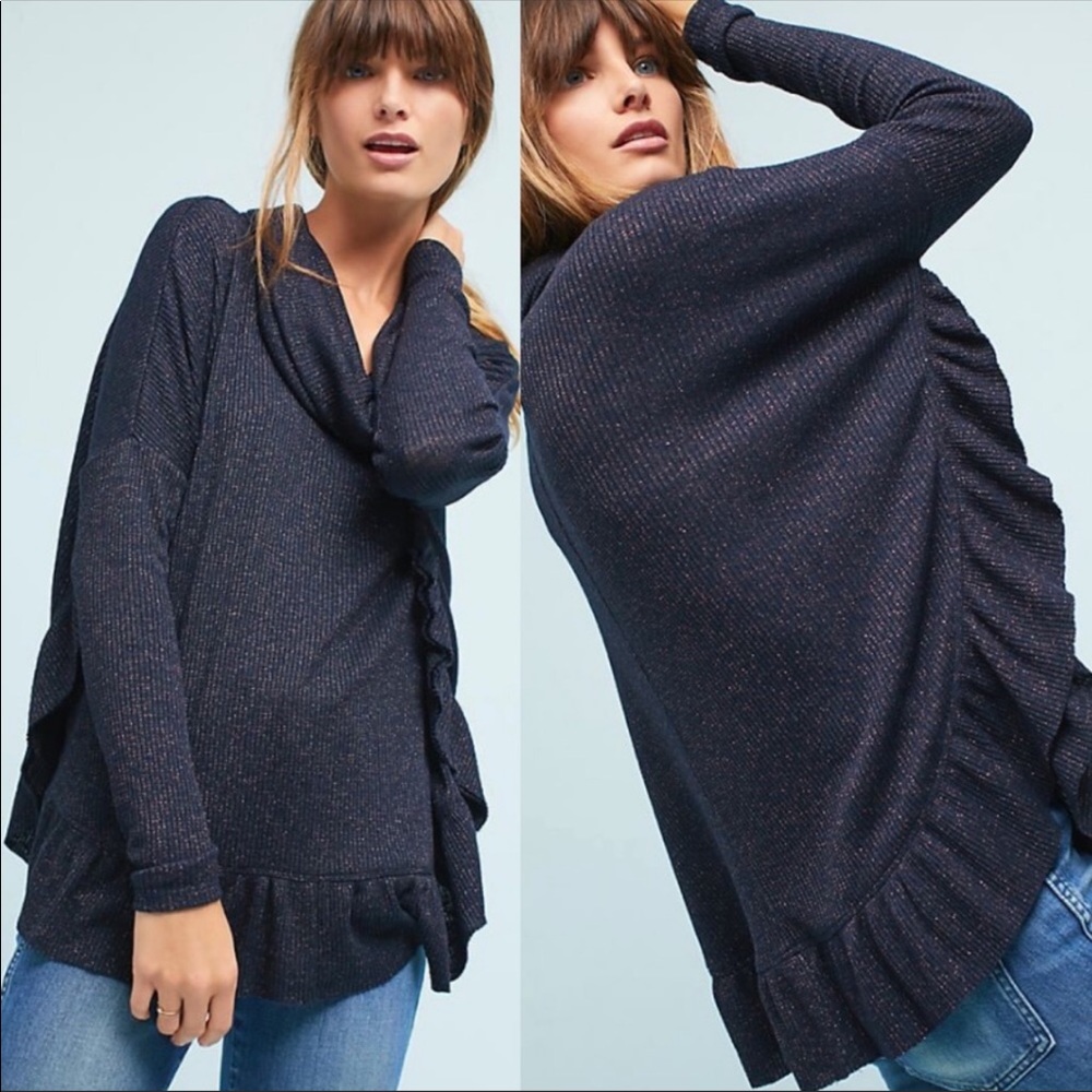 Anthropologie Postmark turtleneck ruffle hem top